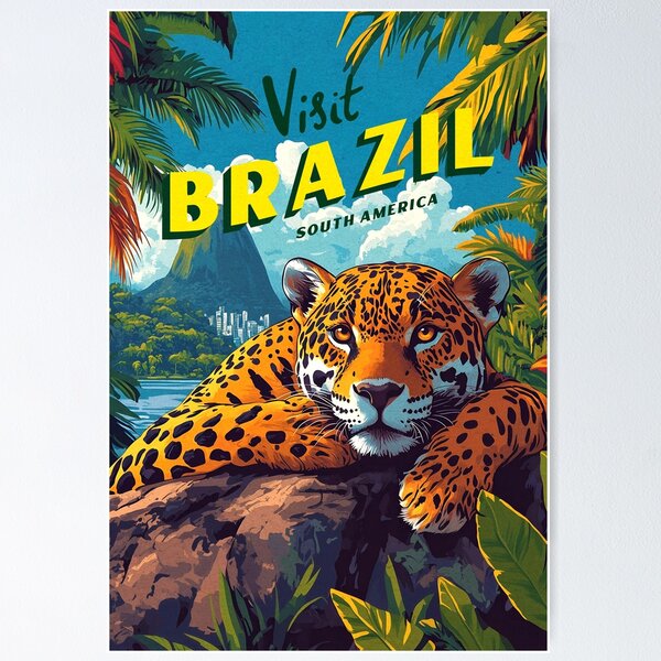 Artikel-Vorschau von Brasilien Südamerika Vintage Reiseplakat - Jaguar Poster, designt und verkauft von Darius Garmus.