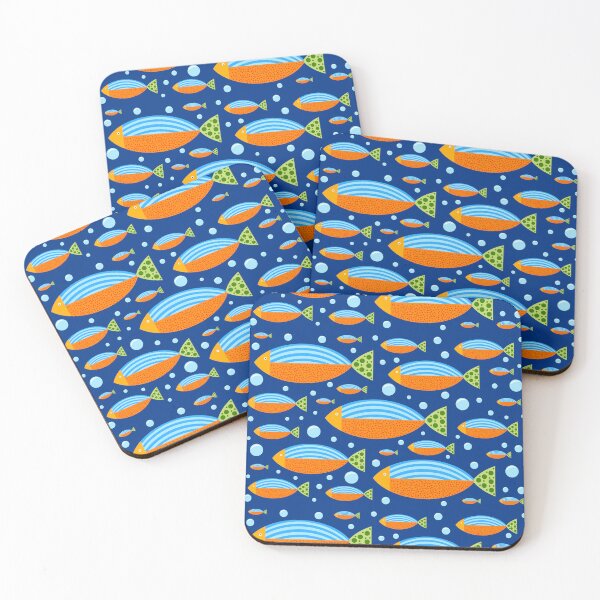 Item preview, Scandinavian folk art pattern with fish in the sea designed and sold by mikistudio.