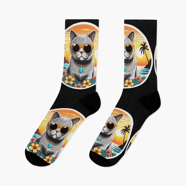 Item preview, British Shorthair Cat with Sunglasses in Hawaii with Orchids designed and sold by NautiChic.