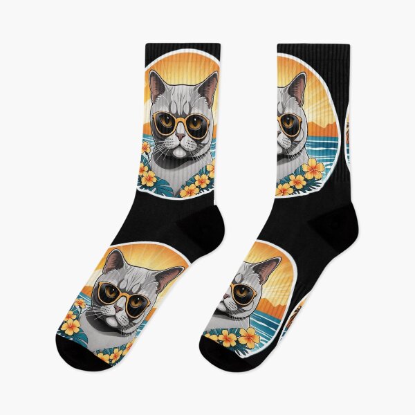 Item preview, Cool British Shorthair Cat with Sunglasses in Hawaii with Orchids designed and sold by NautiChic.