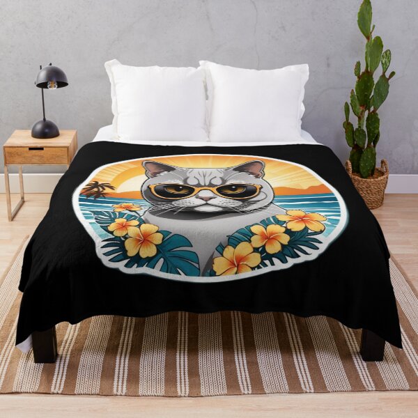 Item preview, Cool British Shorthair Cat with Sunglasses in Hawaii with Orchids designed and sold by NautiChic.