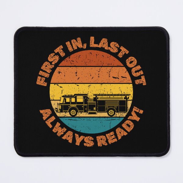 Item preview, Firefighter First In Last Out Always Ready Retro Sunset Colors With Fire Truck designed and sold by TymekStore.