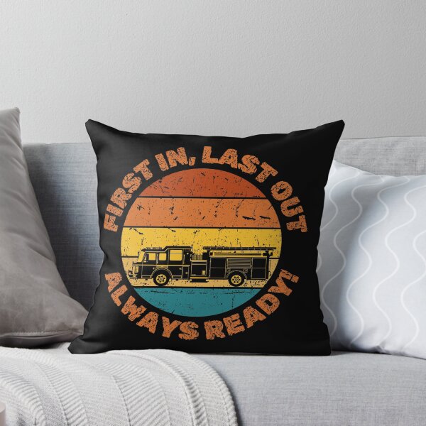 Item preview, Firefighter First In Last Out Always Ready Retro Sunset Colors With Fire Truck designed and sold by TymekStore.