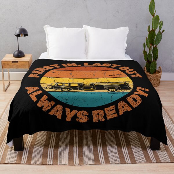 Item preview, Firefighter First In Last Out Always Ready Retro Sunset Colors With Fire Truck designed and sold by TymekStore.