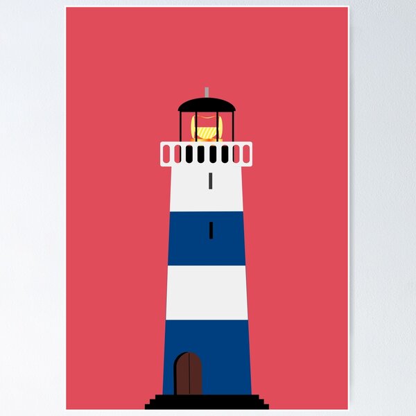 Item preview, Blue and White Lighthouse on Red Background designed and sold by 45CreativeClub.