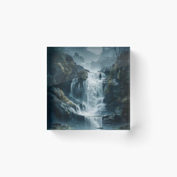 Item preview, Serene Waterfall in Lush Forest - Nature Landscape Art Print | Tranquil Waterfall Design for Home Decor designed and sold by joanwatson45.