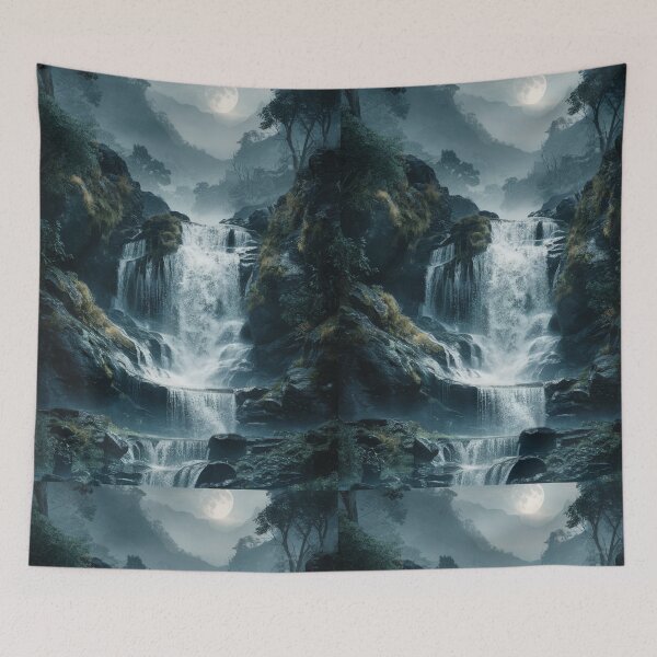 Item preview, Serene Waterfall in Lush Forest - Nature Landscape Art Print | Tranquil Waterfall Design for Home Decor designed and sold by joanwatson45.