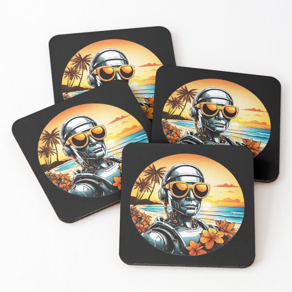Item preview, Robot with Sunglasses at Sunset in Hawaii with Orchids designed and sold by NautiChic.
