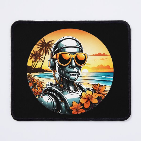 Item preview, Robot with Sunglasses at Sunset in Hawaii with Orchids designed and sold by NautiChic.