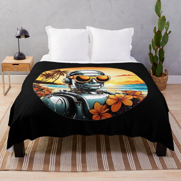 Item preview, Robot with Sunglasses at Sunset in Hawaii with Orchids designed and sold by NautiChic.