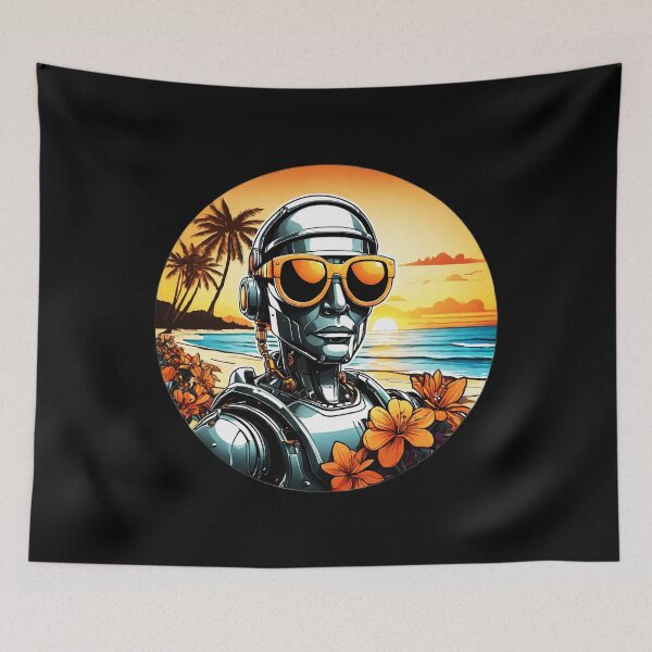 Item preview, Robot with Sunglasses at Sunset in Hawaii with Orchids designed and sold by NautiChic.