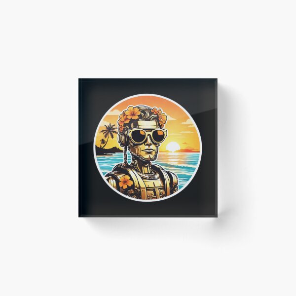 Item preview, Cool Robot with Sunglasses by the Beach with Hawaii Orchids designed and sold by NautiChic.