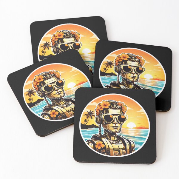 Item preview, Cool Robot with Sunglasses by the Beach with Hawaii Orchids designed and sold by NautiChic.