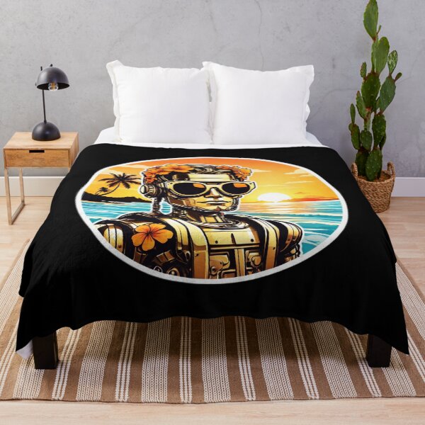 Item preview, Cool Robot with Sunglasses by the Beach with Hawaii Orchids designed and sold by NautiChic.