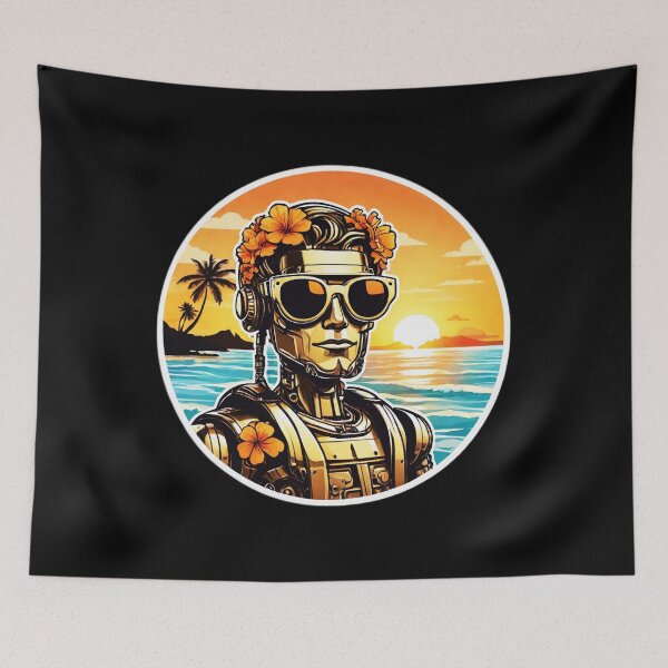 Item preview, Cool Robot with Sunglasses by the Beach with Hawaii Orchids designed and sold by NautiChic.