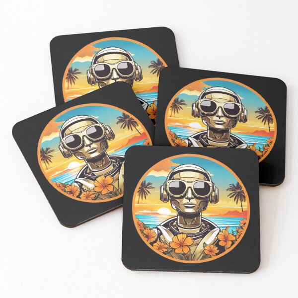Item preview, Sunset Robot with Sunglasses in Hawaii with Orchids and Palm Trees designed and sold by NautiChic.