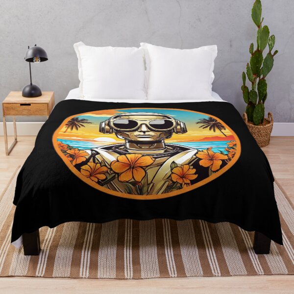 Item preview, Sunset Robot with Sunglasses in Hawaii with Orchids and Palm Trees designed and sold by NautiChic.