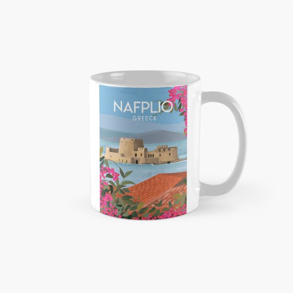 Item preview, Nafplio Greece, Bourtzi travel poster sticker print designed and sold by Arctic frame studio.