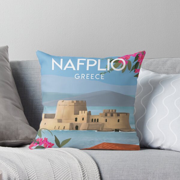 Item preview, Nafplio Greece, Bourtzi travel poster sticker print designed and sold by Arctic frame studio.