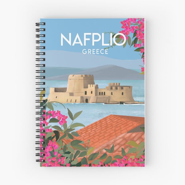 Item preview, Nafplio Greece, Bourtzi travel poster sticker print designed and sold by Arctic frame studio.