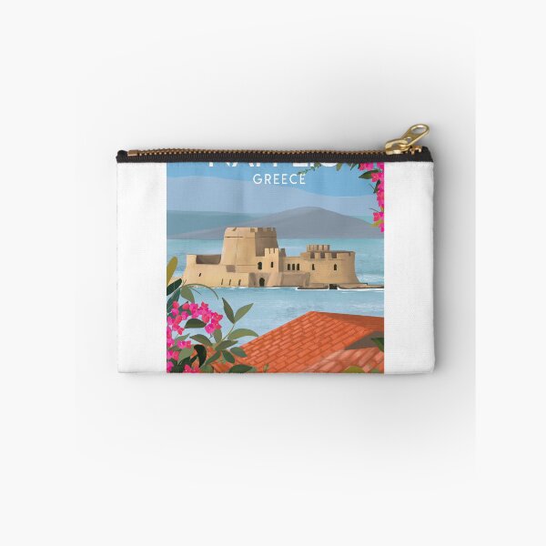 Item preview, Nafplio Greece, Bourtzi travel poster sticker print designed and sold by Arctic frame studio.