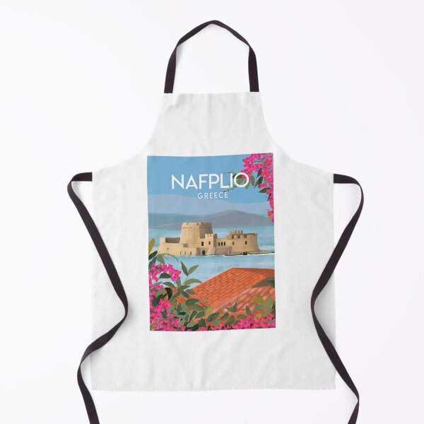 Item preview, Nafplio Greece, Bourtzi travel poster sticker print designed and sold by Arctic frame studio.