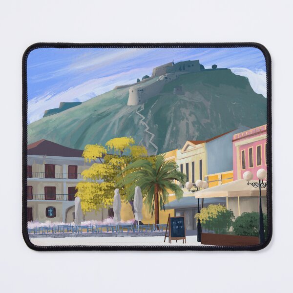 Item preview, Nafplio Greece palamidi travel poster print sticker designed and sold by Arctic frame studio.