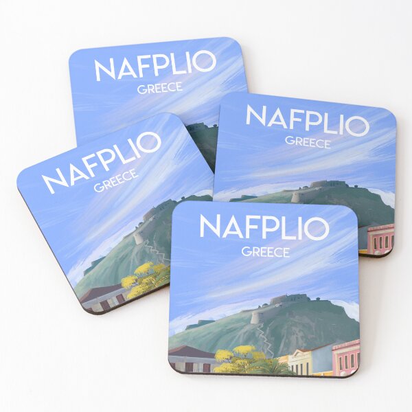 Item preview, Nafplio Greece palamidi travel poster print sticker designed and sold by Arctic frame studio.
