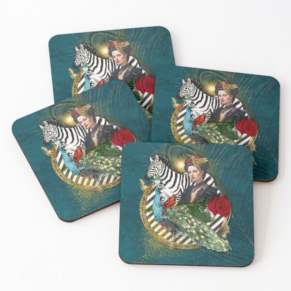 Item preview, Teal, vintage woman, Zebra and Peacock Collage designed and sold by  Designs by Nikki-Louise.