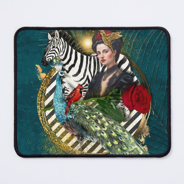 Item preview, Teal, vintage woman, Zebra and Peacock Collage designed and sold by Designs by Nikki-Louise.