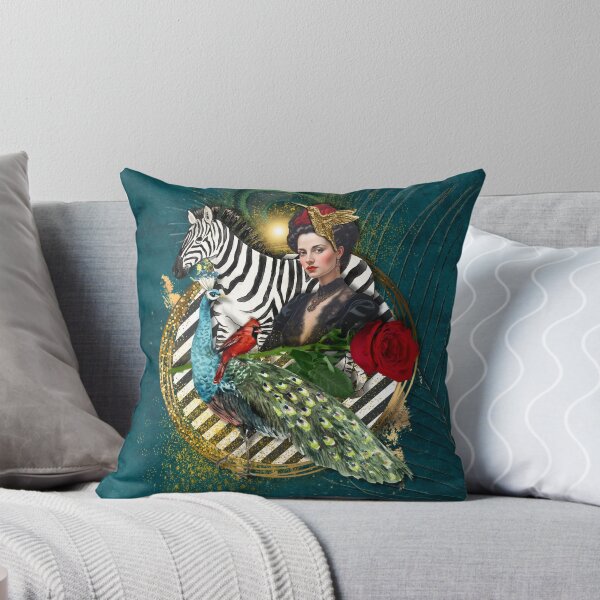 Item preview, Teal, vintage woman, Zebra and Peacock Collage designed and sold by  Designs by Nikki-Louise.
