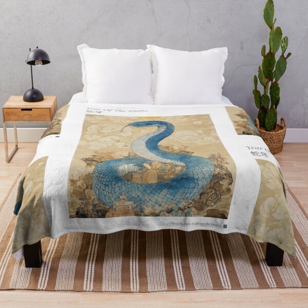 Item preview, Year Of The Snake 蛇年 Japanese Water Color Painting Blue Snake designed and sold by GraTEEtude.