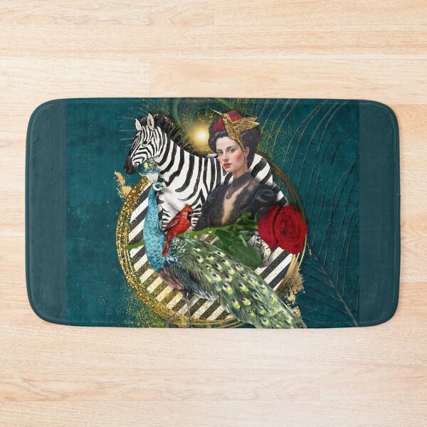 Item preview, Teal, vintage woman, Zebra and Peacock Collage designed and sold by  Designs by Nikki-Louise.