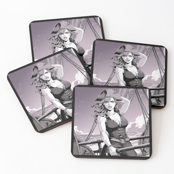 Item preview, Vintage Manga style Red Head Pirate Queen Anne Bonney vintage Anime Manga Illustration designed and sold by Vintage Designs +.
