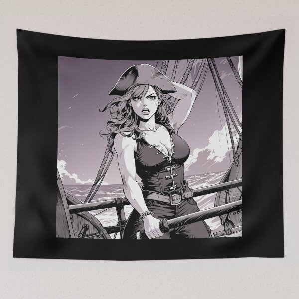 Item preview, Vintage Manga style Red Head Pirate Queen Anne Bonney vintage Anime Manga Illustration designed and sold by Vintage Designs +.