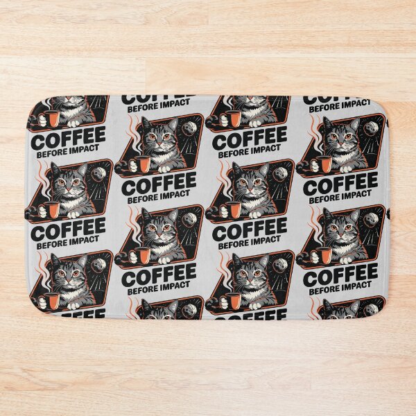 Item preview, Coffee Before Impact – Cat & Asteroid Apocalypse Design designed and sold by CrownedCanvas.