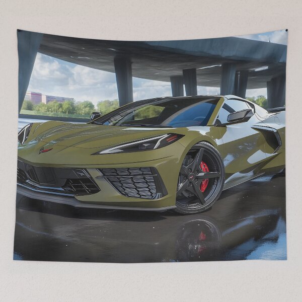 Item preview, Green Corvette E-Ray Poster – Electrified Muscle in Striking Green II designed and sold by AutoPopStudio.