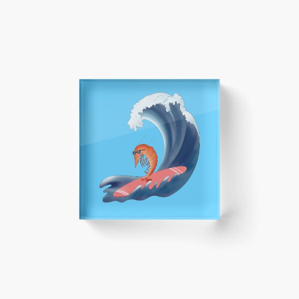 Item preview, A shrimp rides the waves on a surfboard. designed and sold by Kalamkas.