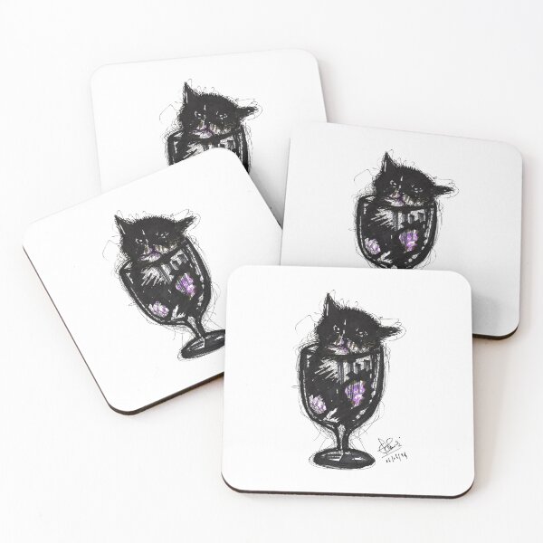 Item preview, Black Cat in a Glass – Whimsical Scribble Art Illustration designed and sold by DipakSonarArt.