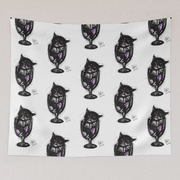 Item preview, Black Cat in a Glass – Whimsical Scribble Art Illustration designed and sold by DipakSonarArt.