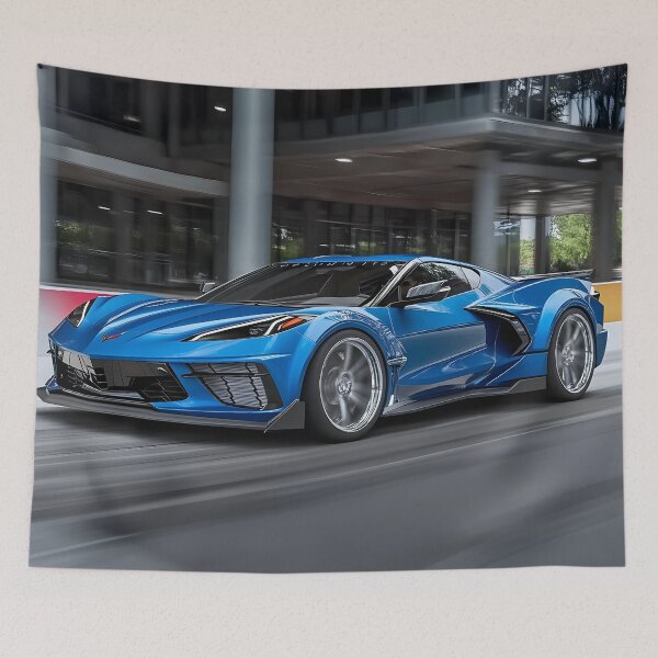 Item preview, Blue Corvette E-Ray Poster – Electrified Speed in Striking Blue II designed and sold by AutoPopStudio.