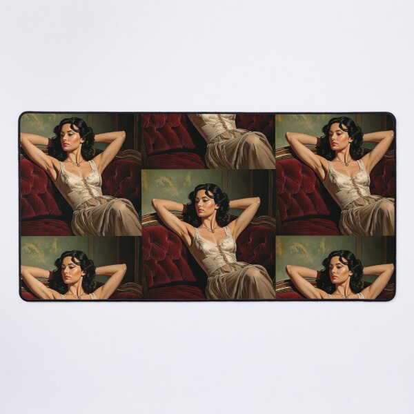 Item preview, a painting in a french renaissance style beautiful woman rests on her sofa with her hands behind her head designed and sold by Vintage Designs +.