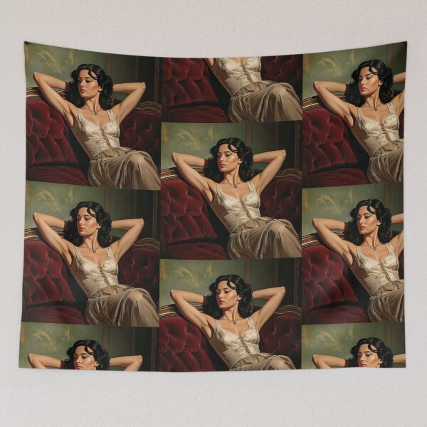 Item preview, a painting in a french renaissance style beautiful woman rests on her sofa with her hands behind her head designed and sold by Vintage Designs +.
