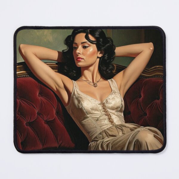 Item preview, a painting in a french renaissance style beautiful woman rests on her sofa with her hands behind her head designed and sold by Vintage Designs +.
