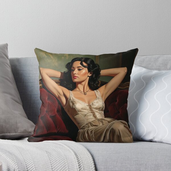 Item preview, a painting in a french renaissance style beautiful woman rests on her sofa with her hands behind her head designed and sold by Vintage Designs +.