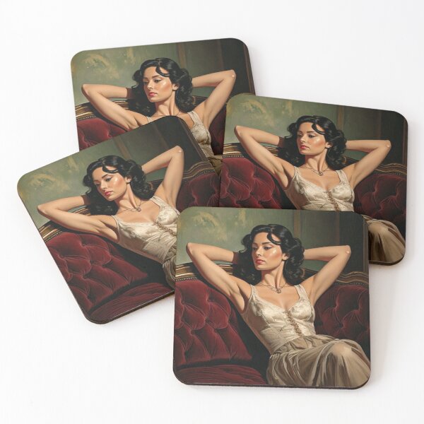 Item preview, a painting in a french renaissance style beautiful woman rests on her sofa with her hands behind her head designed and sold by Vintage Designs +.