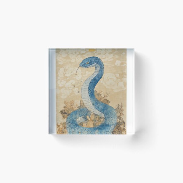 Item preview, Year Of The Snake 蛇年 Japanese Water Color Painting Blue Snake designed and sold by GraTEEtude.