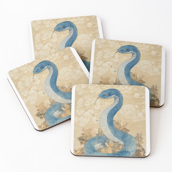 Item preview, Year Of The Snake 蛇年 Japanese Water Color Painting Blue Snake designed and sold by GraTEEtude.