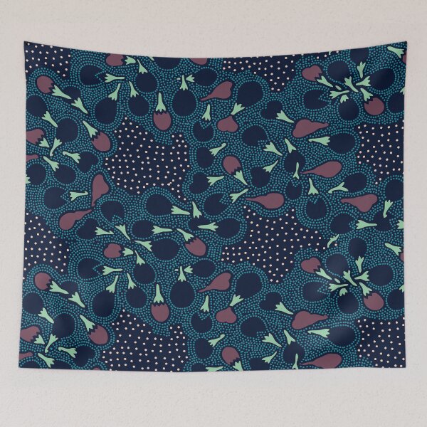Item preview, Eggplants and Hailstones - Japanese vintage kimono pattern designed and sold by Japan Design Prints.