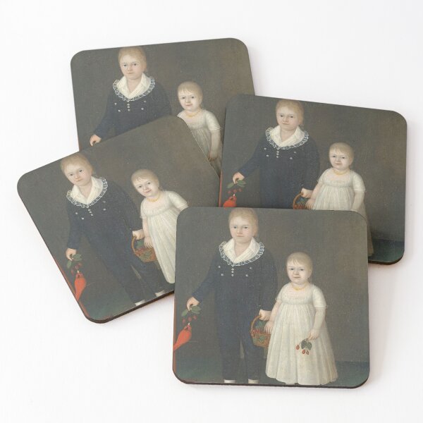 Item preview, Vintage Antique portrait of two strange looking children Haunted house painting designed and sold by Vintage Designs +.